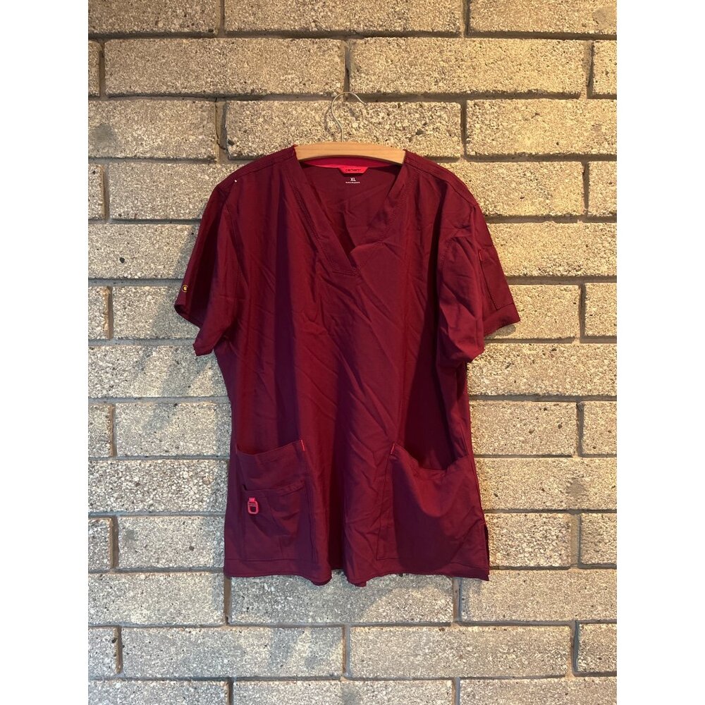 Carhartt Burgundy Womens Medical Scrub Top XL W/ Pockets & Utility Loop